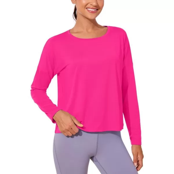 CRZ YOGA UPF 50 Long Sleeve Shirts for Women Lightweight Workout Crop Tops Sun Protection Outdoor Quick Dry Hiking ShirtGranita Pink