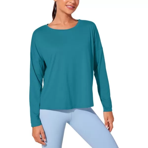 CRZ YOGA UPF 50 Long Sleeve Shirts for Women Lightweight Workout Crop Tops Sun Protection Outdoor Quick Dry Hiking ShirtGreen Jade