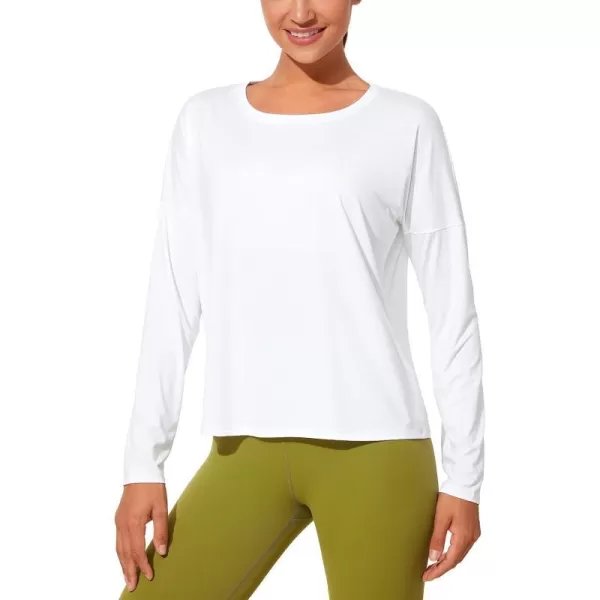 CRZ YOGA UPF 50 Long Sleeve Shirts for Women Lightweight Workout Crop Tops Sun Protection Outdoor Quick Dry Hiking ShirtWhite