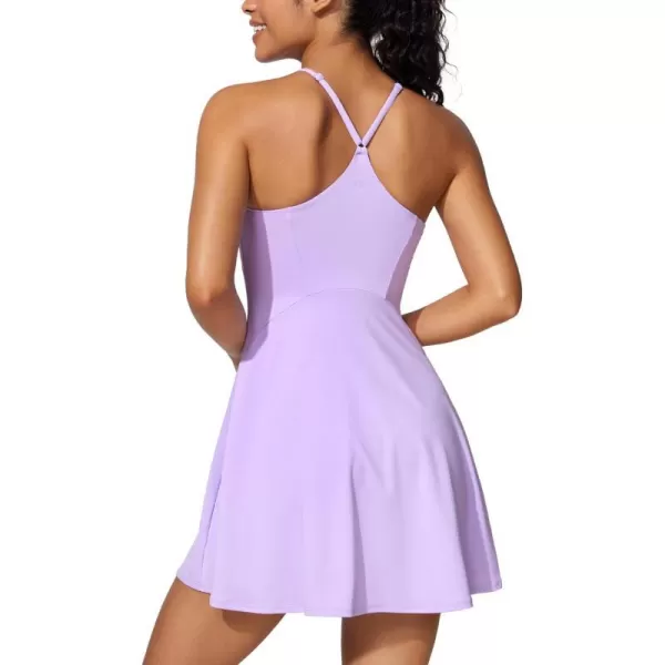 CRZ YOGA UPF 50 Tennis Dress for Women with Builtin Shorts and Bras Athletic Workout Exercise Golf Dresses PocketsElfin Purple