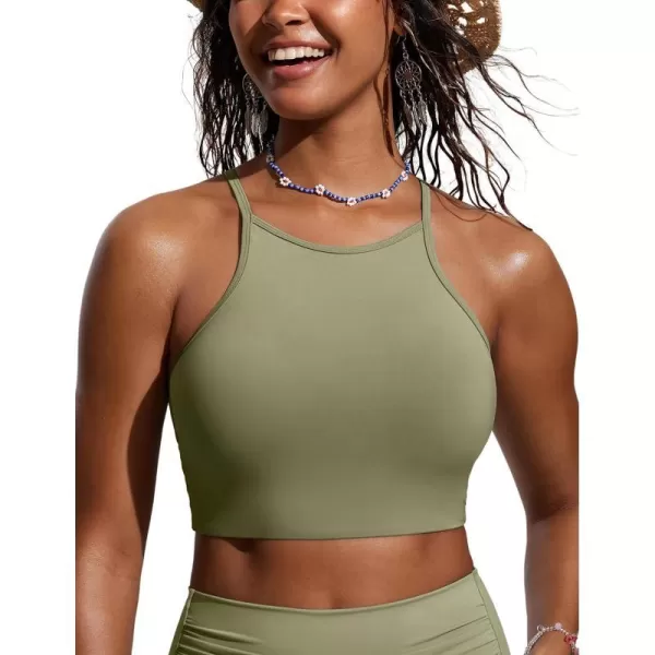 CRZ YOGA Womens Bikini Tops High Neck Swimsuit Racerback Padded Bathing Suit Sexy SwimwearMoss Green