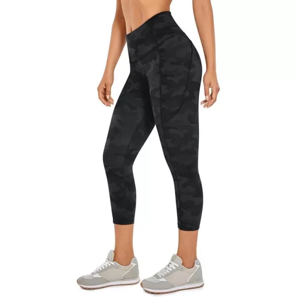 CRZ YOGA Womens Brushed Naked Feeling Workout Capri Leggings Pockets 19  High Waisted Gym Athletic Tummy Control Yoga PantsDark Grey Camouflage