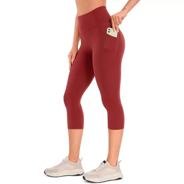 CRZ YOGA Womens Brushed Naked Feeling Workout Capri Leggings Pockets 19  High Waisted Gym Athletic Tummy Control Yoga PantsDeep Wine