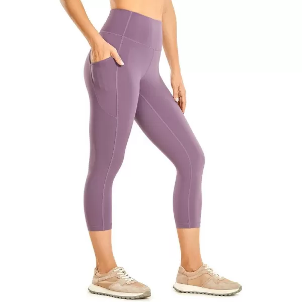 CRZ YOGA Womens Brushed Naked Feeling Workout Capri Leggings Pockets 19  High Waisted Gym Athletic Tummy Control Yoga PantsMatt Purple