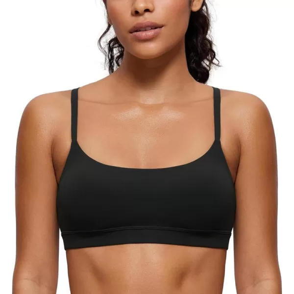 CRZ YOGA Womens Butterluxe Adjustable Spaghetti Strap Sports Bra  Scoop Neck Wireless Padded Bra Yoga Workout Crop TopBlack