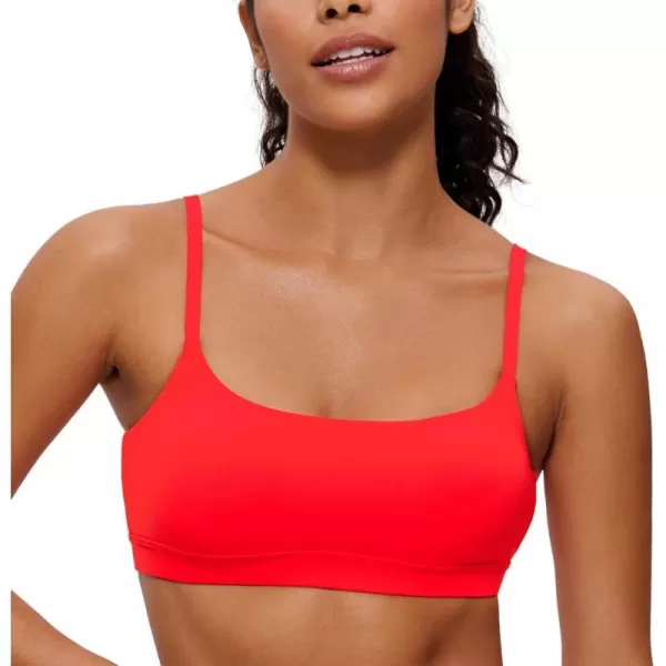 CRZ YOGA Womens Butterluxe Adjustable Spaghetti Strap Sports Bra  Scoop Neck Wireless Padded Bra Yoga Workout Crop TopDark Red