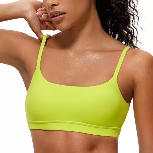 CRZ YOGA Womens Butterluxe Adjustable Spaghetti Strap Sports Bra  Scoop Neck Wireless Padded Bra Yoga Workout Crop TopNeon Yellow