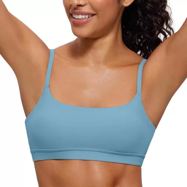 CRZ YOGA Womens Butterluxe Adjustable Spaghetti Strap Sports Bra  Scoop Neck Wireless Padded Bra Yoga Workout Crop TopPure Blue