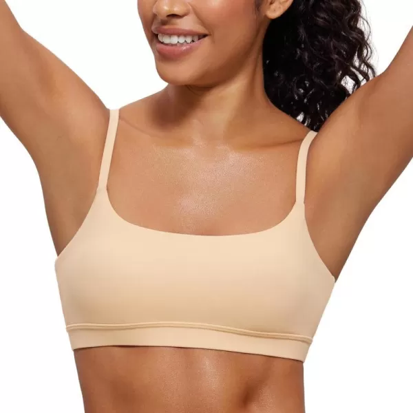 CRZ YOGA Womens Butterluxe Adjustable Spaghetti Strap Sports Bra  Scoop Neck Wireless Padded Bra Yoga Workout Crop TopTan Milkshake