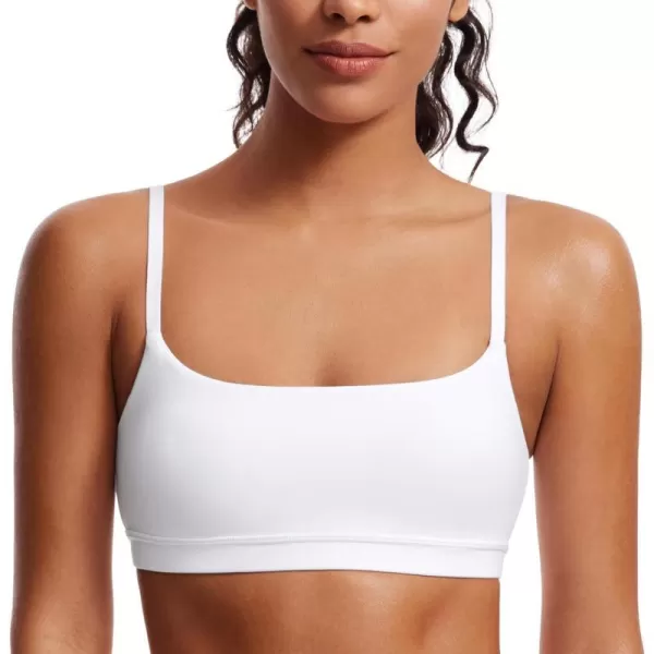 CRZ YOGA Womens Butterluxe Adjustable Spaghetti Strap Sports Bra  Scoop Neck Wireless Padded Bra Yoga Workout Crop TopWhite