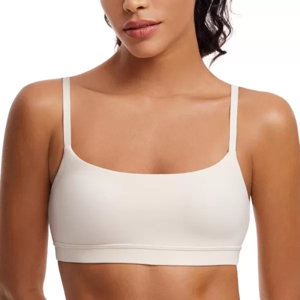 CRZ YOGA Womens Butterluxe Adjustable Spaghetti Strap Sports Bra  Scoop Neck Wireless Padded Bra Yoga Workout Crop TopWhite Apricot