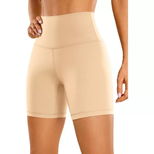 CRZ YOGA Womens Butterluxe Biker Shorts 25  4  6  8  High Waisted Booty Workout Volleyball Yoga Spandex6 inches Tan Milkshake