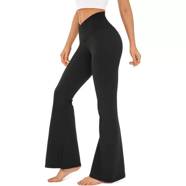 CRZ YOGA Womens Butterluxe Crossover Flare Leggings 31 Inches  High Waist V Cross Bell Bottoms Bootcut Wide Leg Yoga PantsBlack