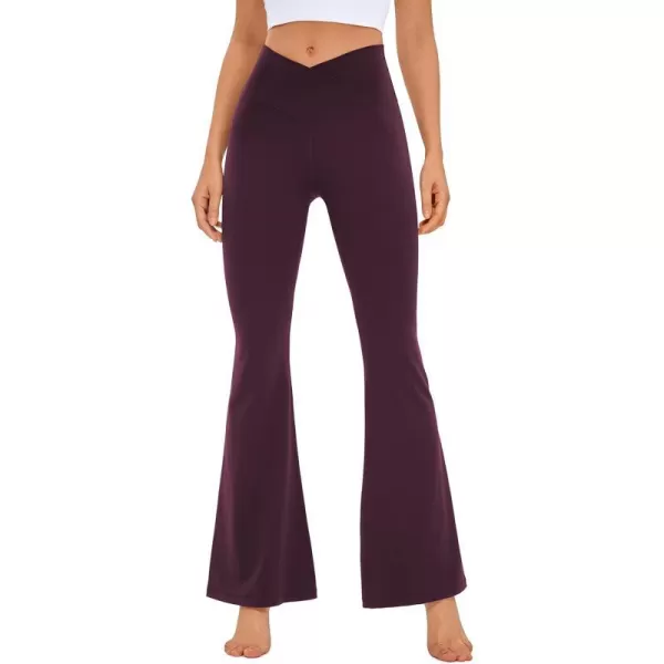 CRZ YOGA Womens Butterluxe Crossover Flare Leggings 31 Inches  High Waist V Cross Bell Bottoms Bootcut Wide Leg Yoga PantsDeep Purple