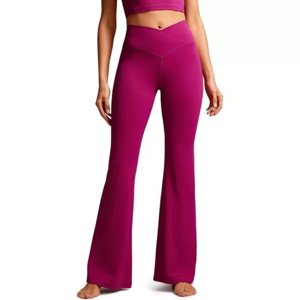 CRZ YOGA Womens Butterluxe Crossover Flare Leggings 31 Inches  High Waist V Cross Bell Bottoms Bootcut Wide Leg Yoga PantsMagenta Purple