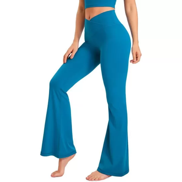 CRZ YOGA Womens Butterluxe Crossover Flare Leggings 31 Inches  High Waist V Cross Bell Bottoms Bootcut Wide Leg Yoga PantsSupersonic Blue