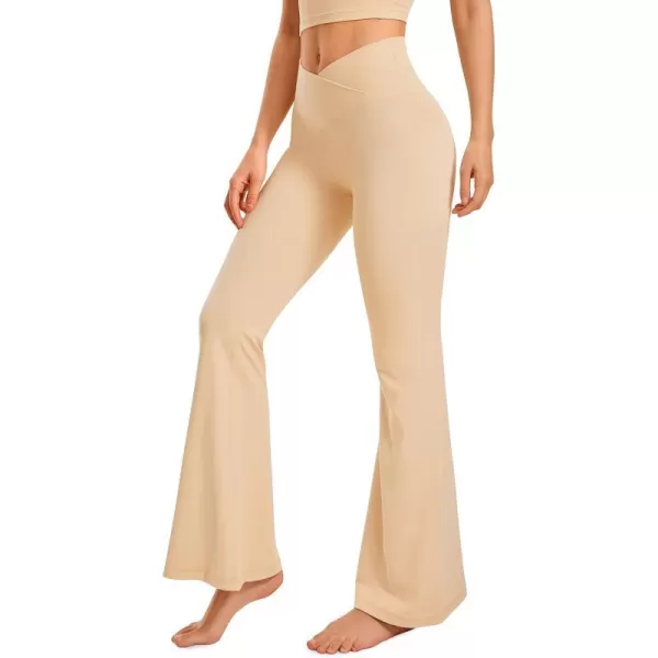 CRZ YOGA Womens Butterluxe Crossover Flare Leggings 31 Inches  High Waist V Cross Bell Bottoms Bootcut Wide Leg Yoga PantsTan Milkshake