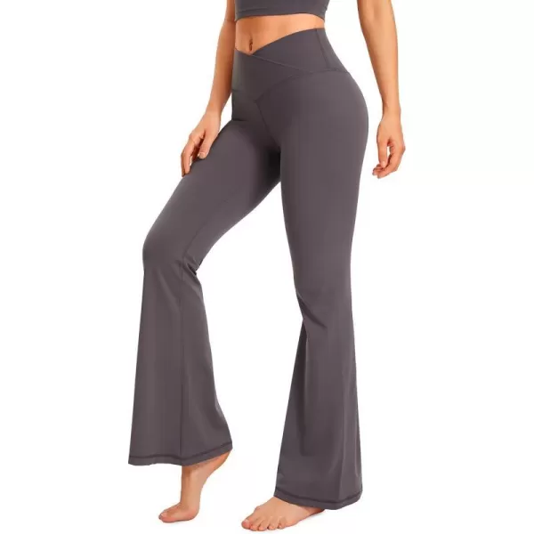 CRZ YOGA Womens Butterluxe Crossover Flare Leggings 31 Inches  High Waist V Cross Bell Bottoms Bootcut Wide Leg Yoga PantsTornado Grey