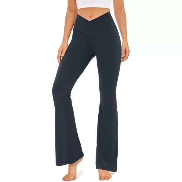 CRZ YOGA Womens Butterluxe Crossover Flare Leggings 31 Inches  High Waist V Cross Bell Bottoms Bootcut Wide Leg Yoga PantsTrue Navy