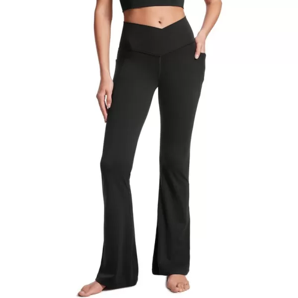 CRZ YOGA Womens Butterluxe Crossover Flare Pants 31  High Waist Yoga Pants with Pockets V Cross Bootcut Casual Lounge31 Height 54  57 Black