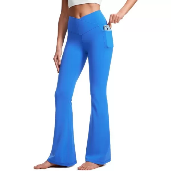 CRZ YOGA Womens Butterluxe Crossover Flare Pants 31  High Waist Yoga Pants with Pockets V Cross Bootcut Casual Lounge31 Height 54  57 Sparkle Blue