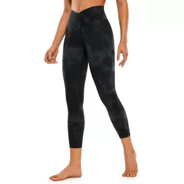 CRZ YOGA Womens Butterluxe Crossover Workout Capri Leggings 23 Inches  High Waist V Cross Crop Gym Athletic Yoga Pants23 inches Black Tie Dye Flowers