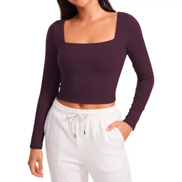 CRZ YOGA Womens Butterluxe Double Lined Long Sleeve Crop Top Square Neck Workout Athletic Casual Cropped Fitted Basic ShirtsDeep Purple