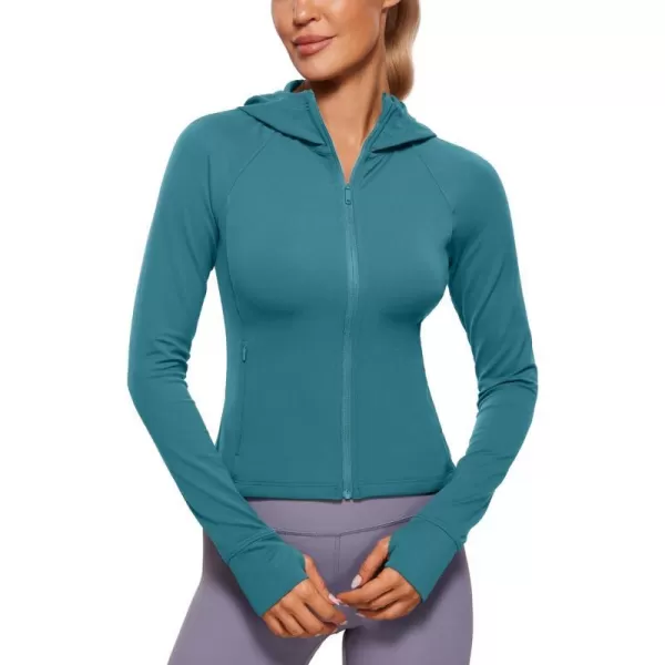 CRZ YOGA Womens Butterluxe Full Zip Workout Hoodie Jackets Slim Fit Hooded Athletic Yoga Jacket with Thumb HolesGreen Jade