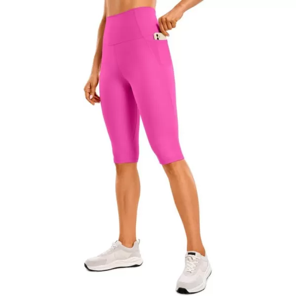 CRZ YOGA Womens Butterluxe Knee Length Capri Leggings 13 Inches  High Waisted Workout Yoga Long Biker Shorts with Pockets13 inches Neon Light Purple