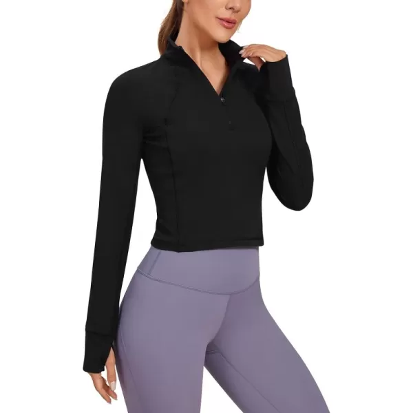 CRZ YOGA Womens Butterluxe Long Sleeve Workout Shirts Half Quarter Zip Sweatshirt Athletic Crop Top Collared Fall ShirtBlack