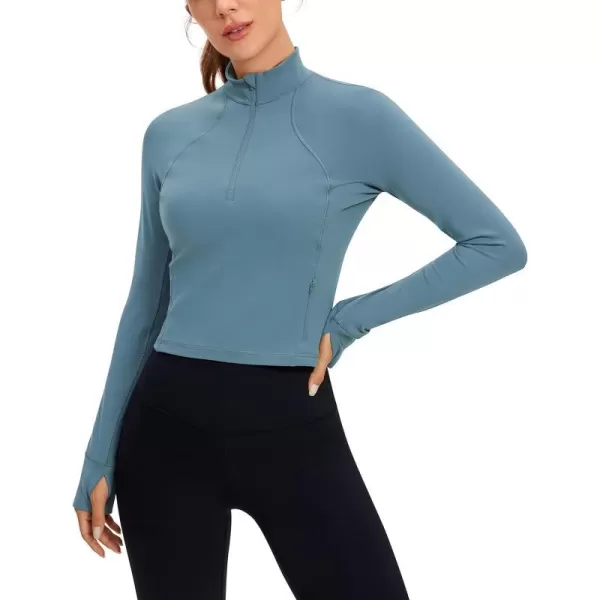 CRZ YOGA Womens Butterluxe Long Sleeve Workout Shirts Half Zip Pullover Sweatshirt Athletic Cropped Tops Running ShirtBlue Ashes