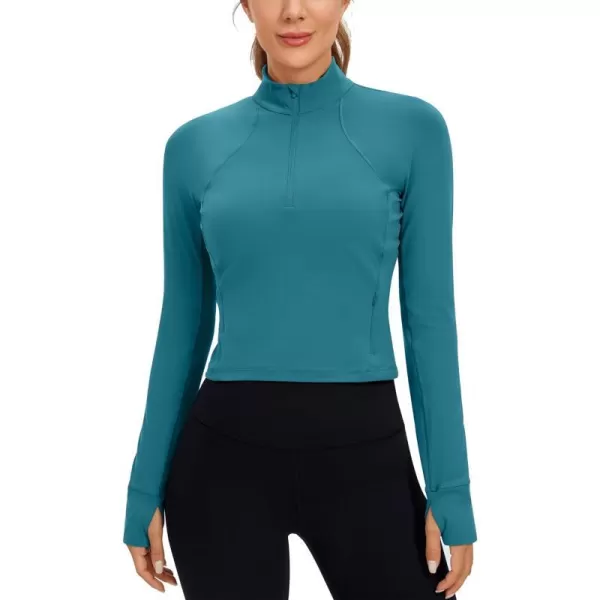 CRZ YOGA Womens Butterluxe Long Sleeve Workout Shirts Half Zip Pullover Sweatshirt Athletic Cropped Tops Running ShirtBorealis Green