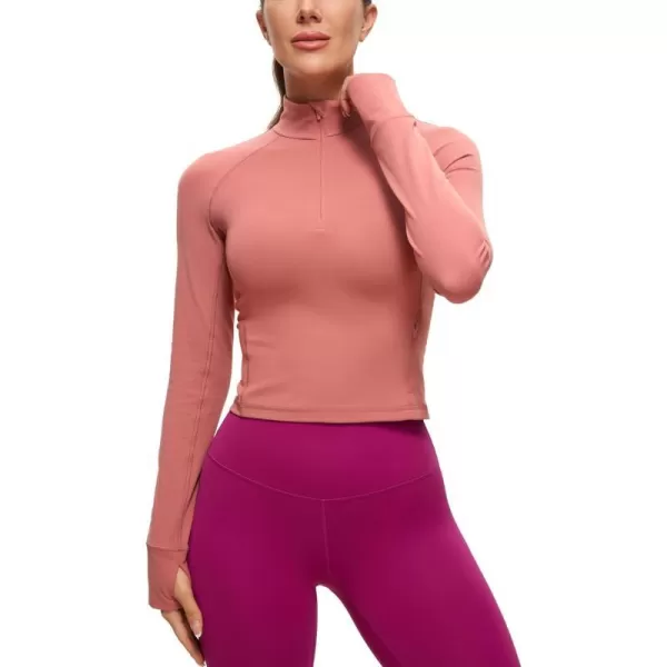 CRZ YOGA Womens Butterluxe Long Sleeve Workout Shirts Half Zip Pullover Sweatshirt Athletic Cropped Tops Running ShirtBriar Rose