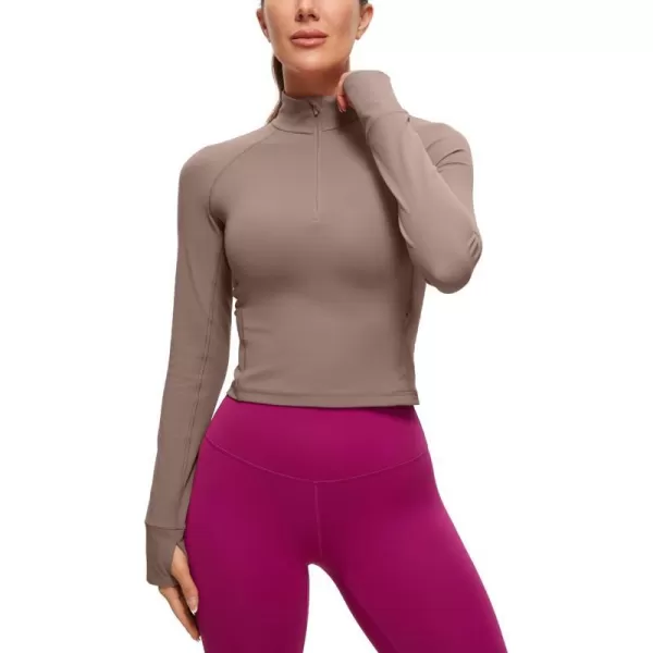 CRZ YOGA Womens Butterluxe Long Sleeve Workout Shirts Half Zip Pullover Sweatshirt Athletic Cropped Tops Running ShirtBrown Purple