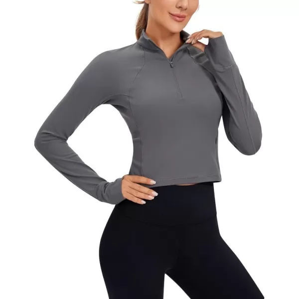 CRZ YOGA Womens Butterluxe Long Sleeve Workout Shirts Half Zip Pullover Sweatshirt Athletic Cropped Tops Running ShirtDark Carbon