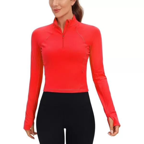 CRZ YOGA Womens Butterluxe Long Sleeve Workout Shirts Half Zip Pullover Sweatshirt Athletic Cropped Tops Running ShirtDark Red