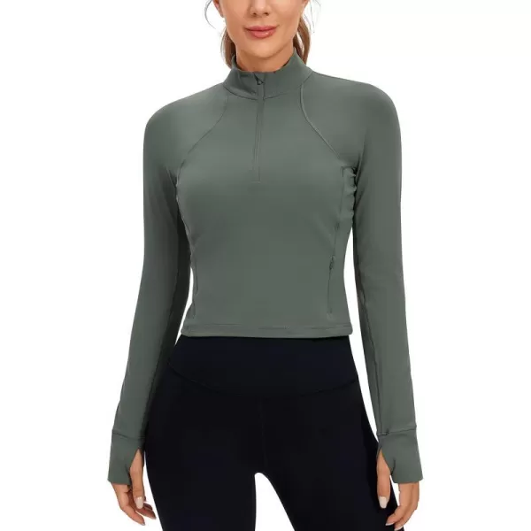 CRZ YOGA Womens Butterluxe Long Sleeve Workout Shirts Half Zip Pullover Sweatshirt Athletic Cropped Tops Running ShirtGrey Sage