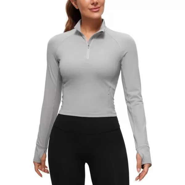 CRZ YOGA Womens Butterluxe Long Sleeve Workout Shirts Half Zip Pullover Sweatshirt Athletic Cropped Tops Running ShirtGull Gray