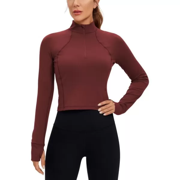 CRZ YOGA Womens Butterluxe Long Sleeve Workout Shirts Half Zip Pullover Sweatshirt Athletic Cropped Tops Running ShirtNoctilucence Red