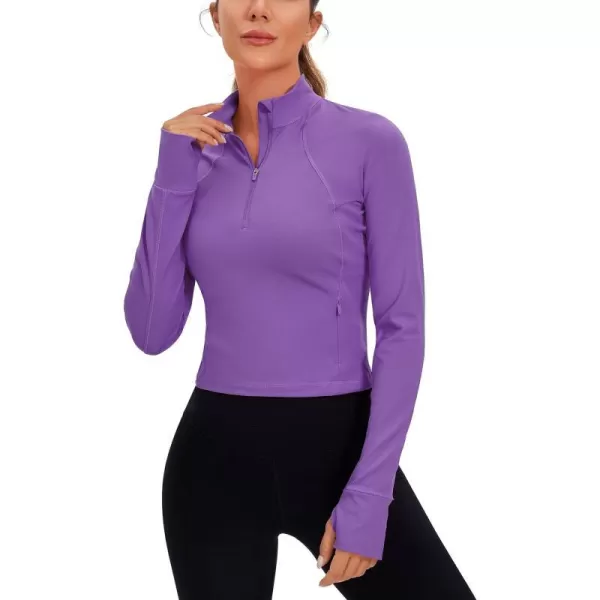 CRZ YOGA Womens Butterluxe Long Sleeve Workout Shirts Half Zip Pullover Sweatshirt Athletic Cropped Tops Running ShirtRoyal Lilac