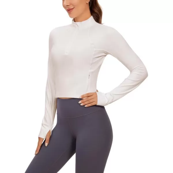 CRZ YOGA Womens Butterluxe Long Sleeve Workout Shirts Half Zip Pullover Sweatshirt Athletic Cropped Tops Running ShirtWhite Apricot