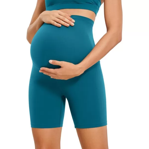 CRZ YOGA Womens Butterluxe Maternity Yoga Shorts Over The Belly 6  Pregnancy Workout Athletic Biker ShortsBorealis Green