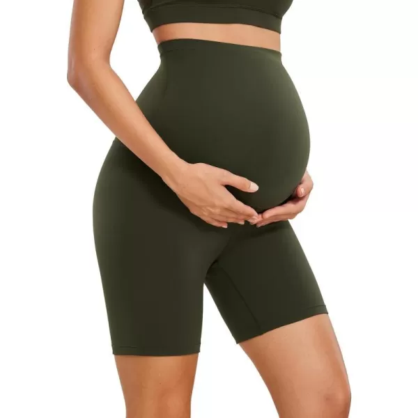 CRZ YOGA Womens Butterluxe Maternity Yoga Shorts Over The Belly 6  Pregnancy Workout Athletic Biker ShortsOlive Green