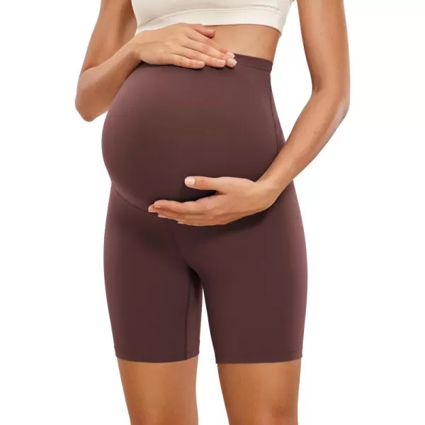 CRZ YOGA Womens Butterluxe Maternity Yoga Shorts Over The Belly 6  Pregnancy Workout Athletic Biker ShortsTaupe