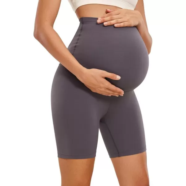 CRZ YOGA Womens Butterluxe Maternity Yoga Shorts Over The Belly 6  Pregnancy Workout Athletic Biker ShortsTornado Grey