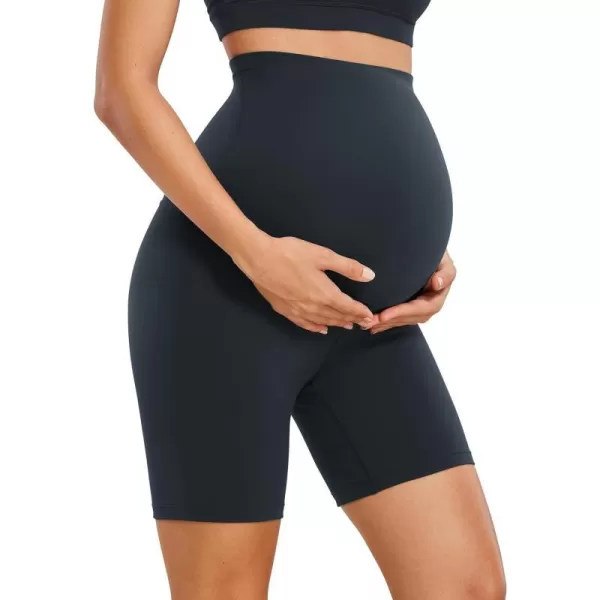 CRZ YOGA Womens Butterluxe Maternity Yoga Shorts Over The Belly 6  Pregnancy Workout Athletic Biker ShortsTrue Navy