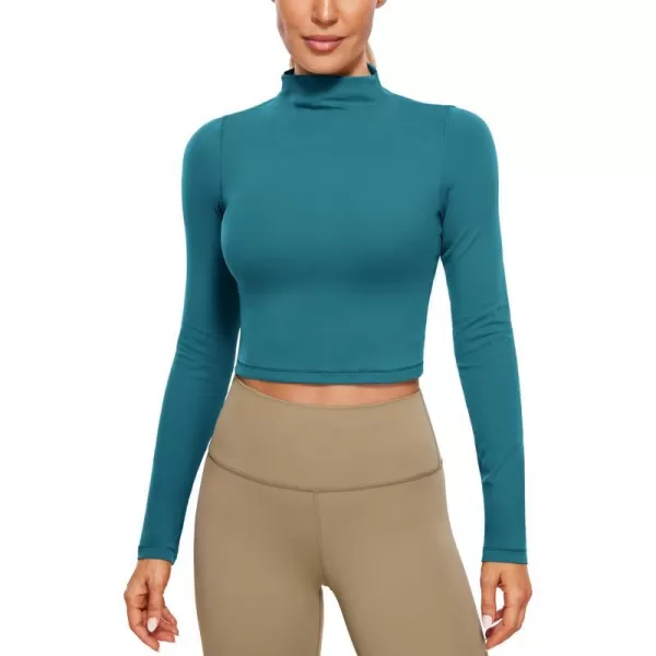 CRZ YOGA Womens Butterluxe Mock Turtleneck Long Sleeves Crop Tops Slim Fit Athletic Workout Casual Base Layer ShirtsBorealis Green