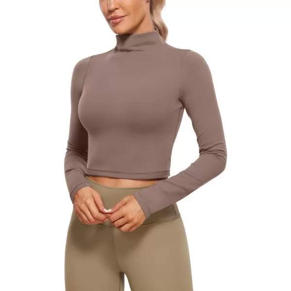 CRZ YOGA Womens Butterluxe Mock Turtleneck Long Sleeves Crop Tops Slim Fit Athletic Workout Casual Base Layer ShirtsBrown Purple