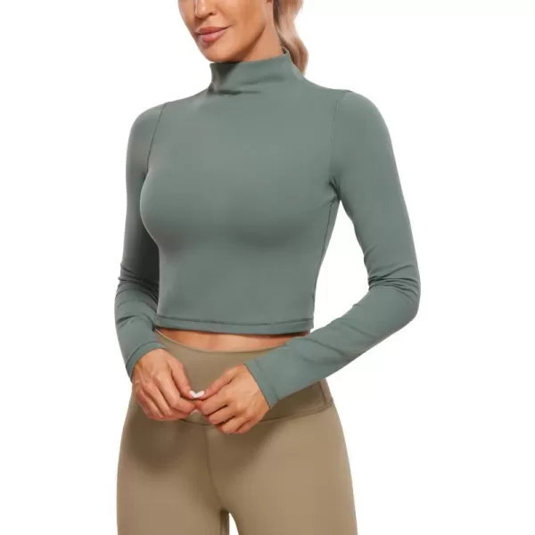 CRZ YOGA Womens Butterluxe Mock Turtleneck Long Sleeves Crop Tops Slim Fit Athletic Workout Casual Base Layer ShirtsGrey Sage