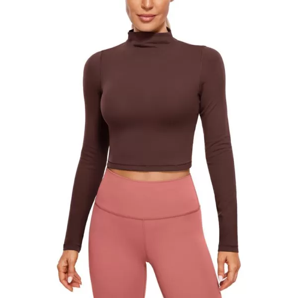 CRZ YOGA Womens Butterluxe Mock Turtleneck Long Sleeves Crop Tops Slim Fit Athletic Workout Casual Base Layer ShirtsTaupe